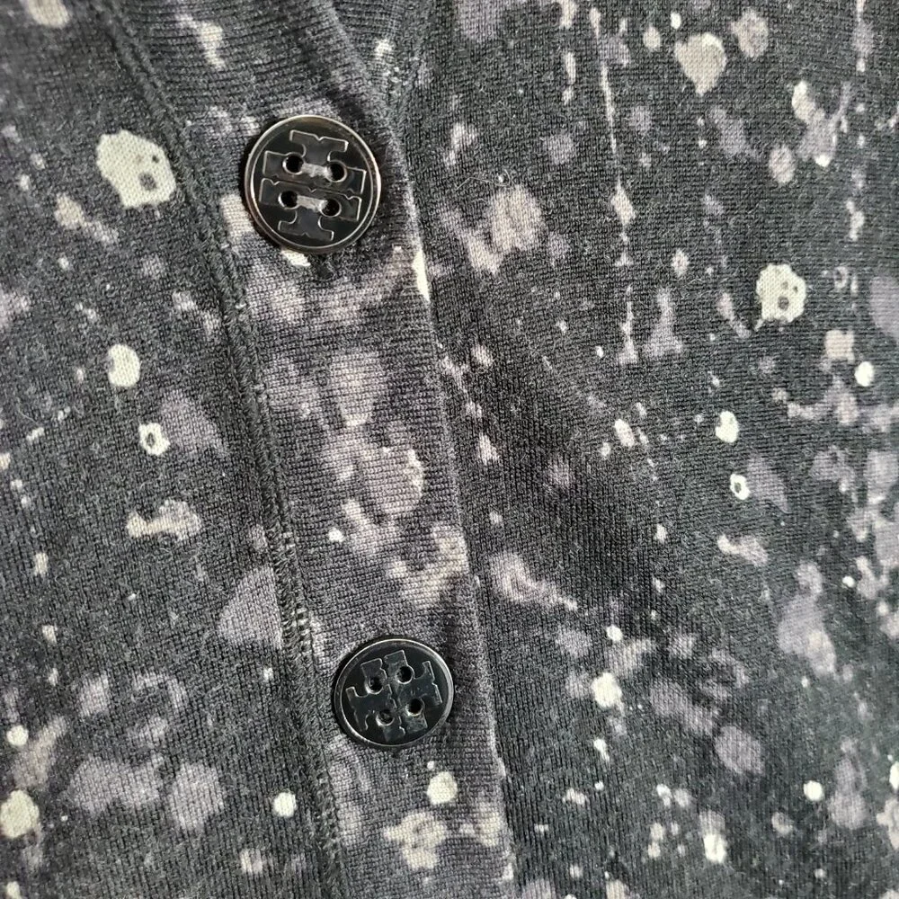Tory Burch Women Sweater‎ Small Black Paint Splatter Cardigan 100% Merino Wool
